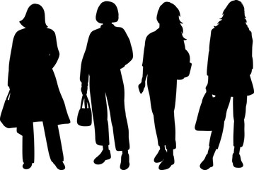 silhouette of women standing next to each other, vector