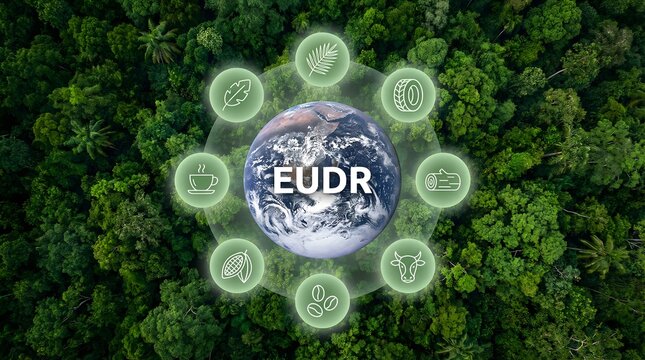 EUDR earth with icons on forest background