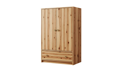 Modern Wooden Wardrobe with Two Doors and a Bottom Drawer, Natural Finish.