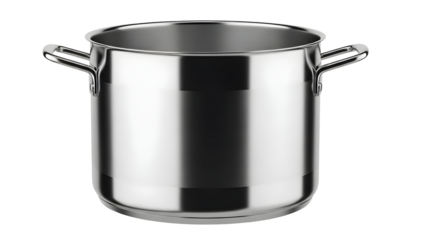 Shiny Stainless Steel Stockpot Isolated on Black Background