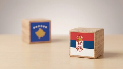 serbia kosovo flags on wooden blocks