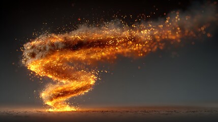Swirling vortex of fiery orange and yellow sparks and smoke on dark background fire explosion
