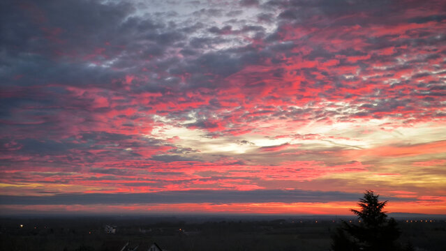 colorful sky at sunrise above the Srem district
