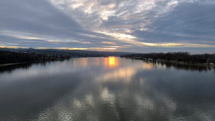 Fototapeta premium colorful sky at the sunset over the Danube river in Novi Sad reflected on the water surface