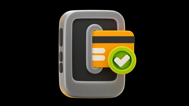 3d animation payment success in cute cartoon style, with transparent background