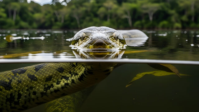 Macro Portrait of a Large Python Snake Face with Intense Eyes on Black Background