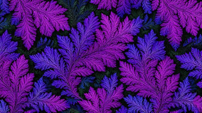 Purple fern leaves pattern in violet tones on dark background