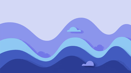 Obraz premium Abstract layered blue waves with soft shadows and subtle cloud shapes