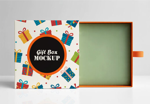 Sliding Drawer Gift Box Mockup with Holiday Pattern Design