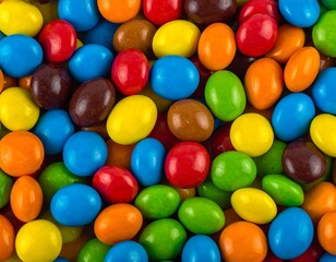 Obraz premium Multicolored candies in a dense heap, varied shapes, textures, and vibrant hues create a fun, playful arrangement