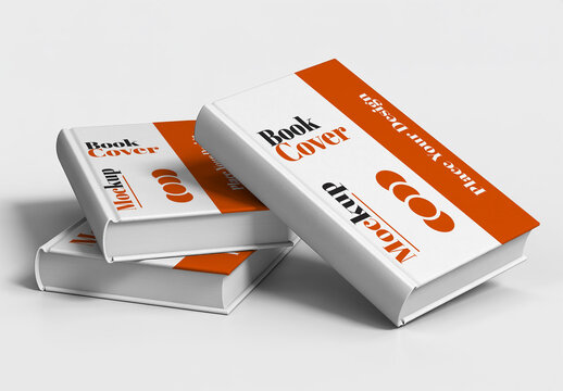 Stack of Three Book Cover Mockups Orange and White