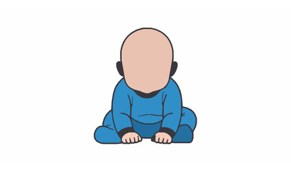 Fototapeta premium Baby boy in blue clothes sitting on white background flat vector illustration