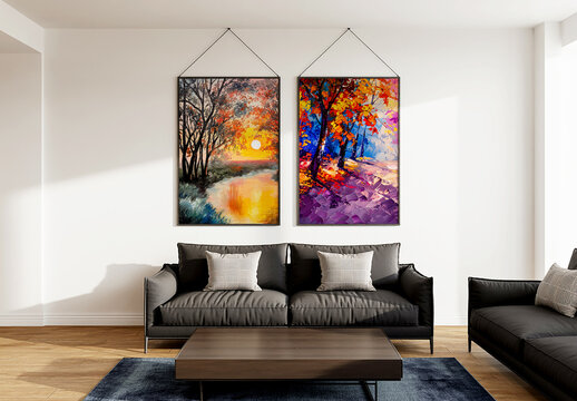 Two Abstract Landscape Art Prints for Wall Decor
