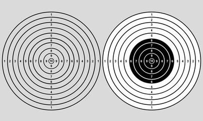 Air rifle target vector illustration.concentric scoring rings,numbers,in outline,silhouette,flat.for airgun practice, shooting training,sport competitions, and accuracy testing. icon set printable © Rustanto
