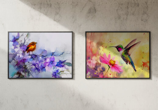 Two Horizontal Frame Mockups with Watercolor Art