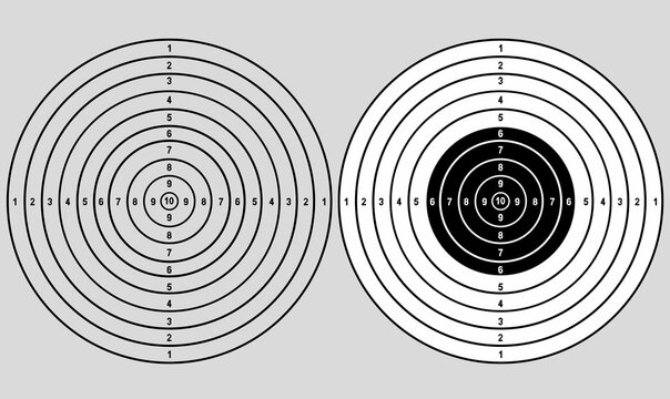 Air rifle target vector illustration.concentric scoring rings,numbers,in outline,silhouette,flat.for airgun practice, shooting training,sport competitions, and accuracy testing. icon set printable
