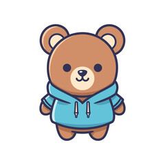 Fototapeta premium Cute Cartoon Bear Wearing Blue Hoodie Vector Illustration