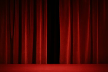 Red Theater Curtain Opening on Dark Stage Background