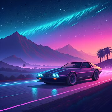 car on the road at sunset