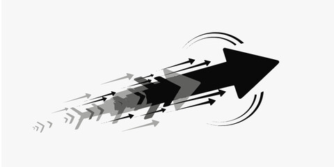 A horizontal arrow with four horizontal dashed lines trailing behind it to show speed.