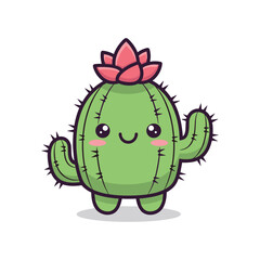 Cute Cartoon Cactus Vector Illustration