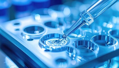 Fluid Manipulation: Microfluidic chip channels guiding liquid flow in research laboratory
