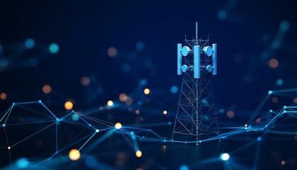 a tall cell tower stands amidst a network of glowing blue lines and nodes high quality professional detailed modern