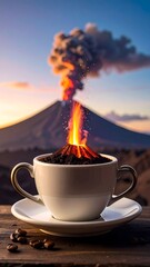 Illustration of a cup of coffee with a mini volcano.