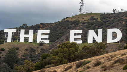 The end:trees, mountain, white, mobile Tower,hill, structure.