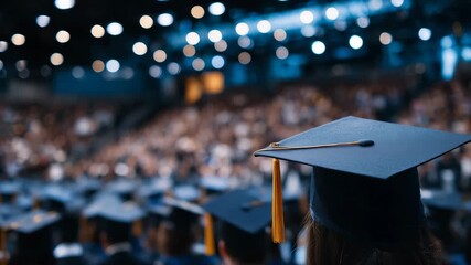 33Elegant graduation ceremony scene, crisp details of academic attire in foreground, softly blurred crowd of graduates behind, balanced composition ideal for celebratory editorial us