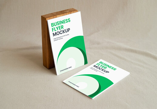 Business Flyer Mockup Duo on Wooden Block