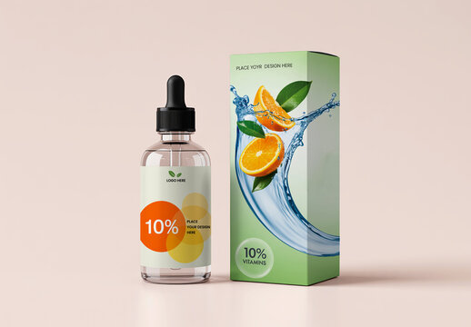 Dropper Bottle and Box Mockup for Vitamin Serum