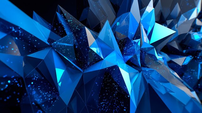 Blue geometric crystal shards forming sharp tessellated triangles in a futuristic abstract scene