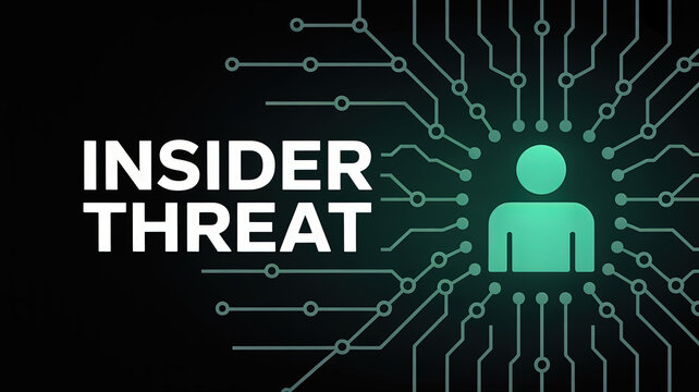Cyber Security: A captivating visual with the words INSIDER THREAT forming the focal point, accentuated by a symbolic human silhouette within a circuit board, suggesting internal security concerns.