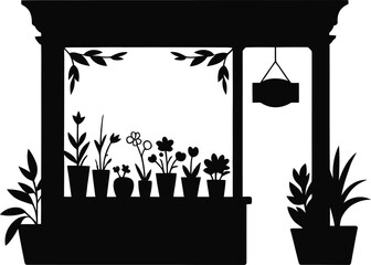 Silhouette of flower stall