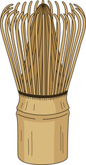 Minimalist Illustration of a Traditional Japanese Bamboo Matcha Whisk for Tea Ceremony and Healthy Lifestyle Design
