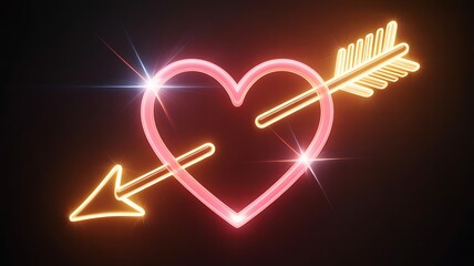 Glowing heart with arrow light effect isolated transparent overlay PNG for romantic design projects. Valentines day, 14 february concept.