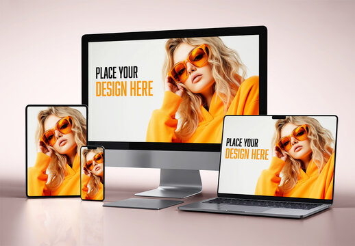 Full Set of Responsive Digital Device Mockup