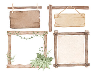 Watercolor Illustration Set of Wooden Board
