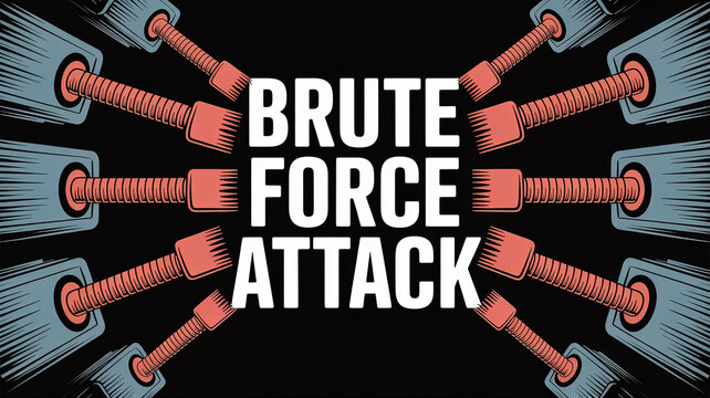 Brute Force Attack: A graphic representation depicts a brute force attack, symbolizing a forceful and persistent approach to break security