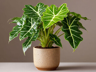 Elegant Alocasia Amazonica Plant in a Decorative Pot.