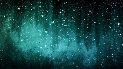 Starry turquoise night sky with aurora glow and scattered stars