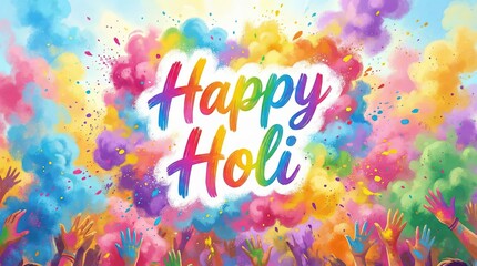 Happy Holi Festival Vibrant Colors Explosion of Joyful Celebration with People Playing with Powder Colors
