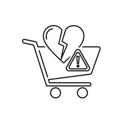 
Shopping Cart with Broken Heart and Warning Sign &ndash; Emotional Consumerism Concept