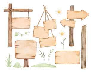 Watercolor Illustration Set of Wooden Board