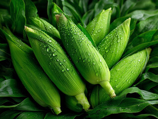 Freshly Harvested Corn on the Cob - A Vibrant Green Bounty.