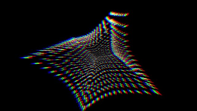 Pixel art style 3d cube spinning animation with glowing distortion and glitch effects