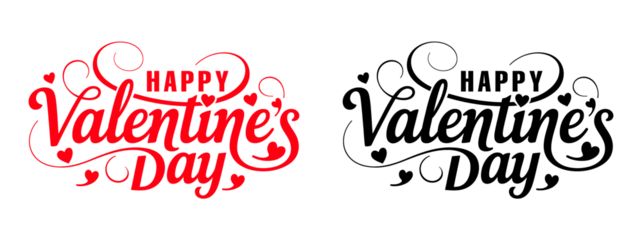 Elegant Happy Valentine's Day typography featuring red and black script with heart accents. Perfect for romantic greeting cards, holiday banners, wedding invitations, and decorative love symbols