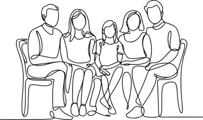 Continuous Line Drawing of Family Members Seated in a Small Group © SumuStock