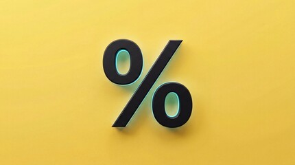 Minimalist black percentage symbol on a bright yellow background. Concept of discount, sale, promotion, pricing strategy, and special offers. Clean modern composition with copy space, ideal for Black